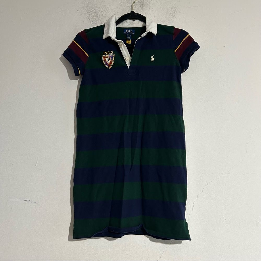 Polo Ralph Lauren Girl's Striped Stretch Mesh Rugby Dress Large Preppy Academia